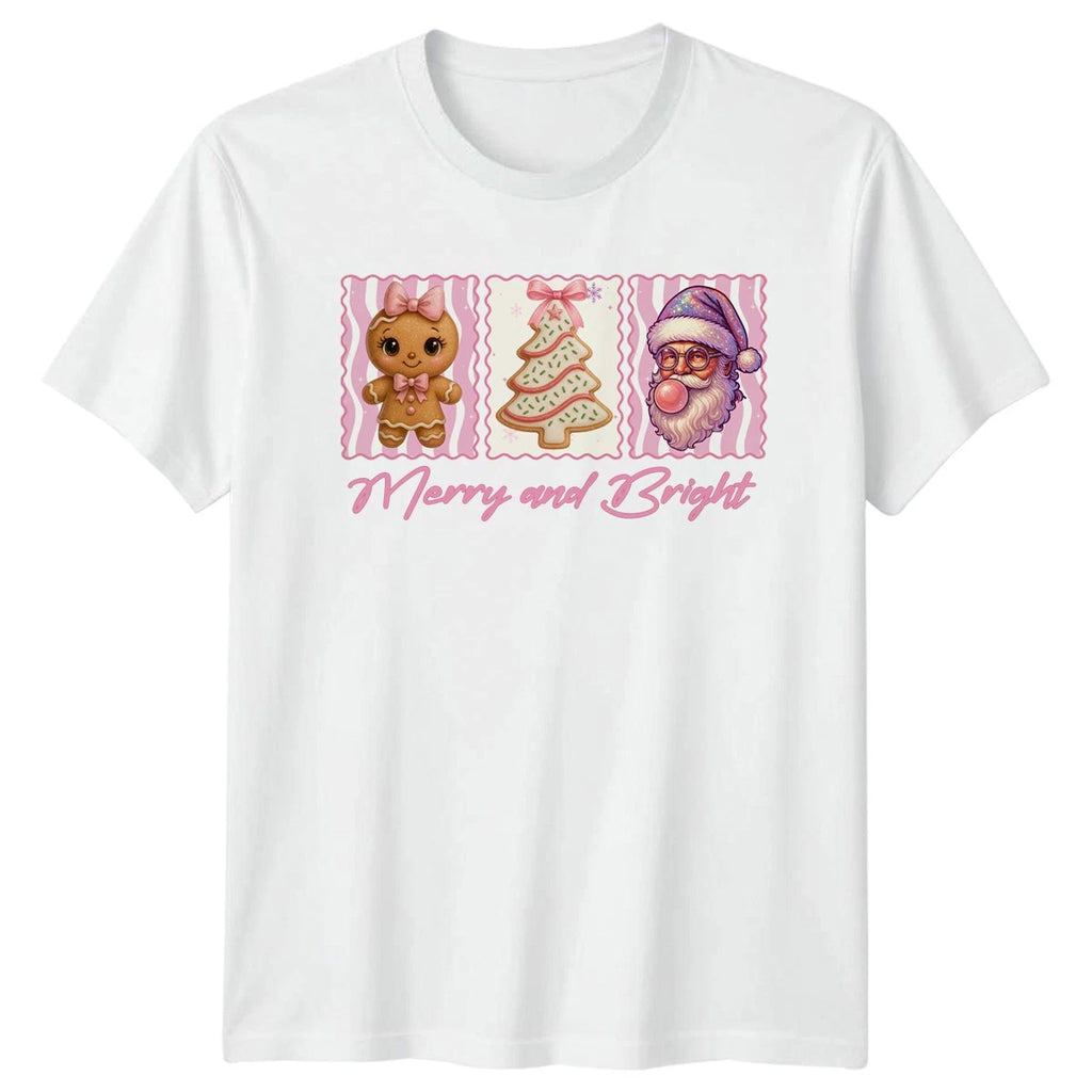 Merry And Bright Christmas Holidays Santa Gingerbread Mens T-Shirt Women Graphic
