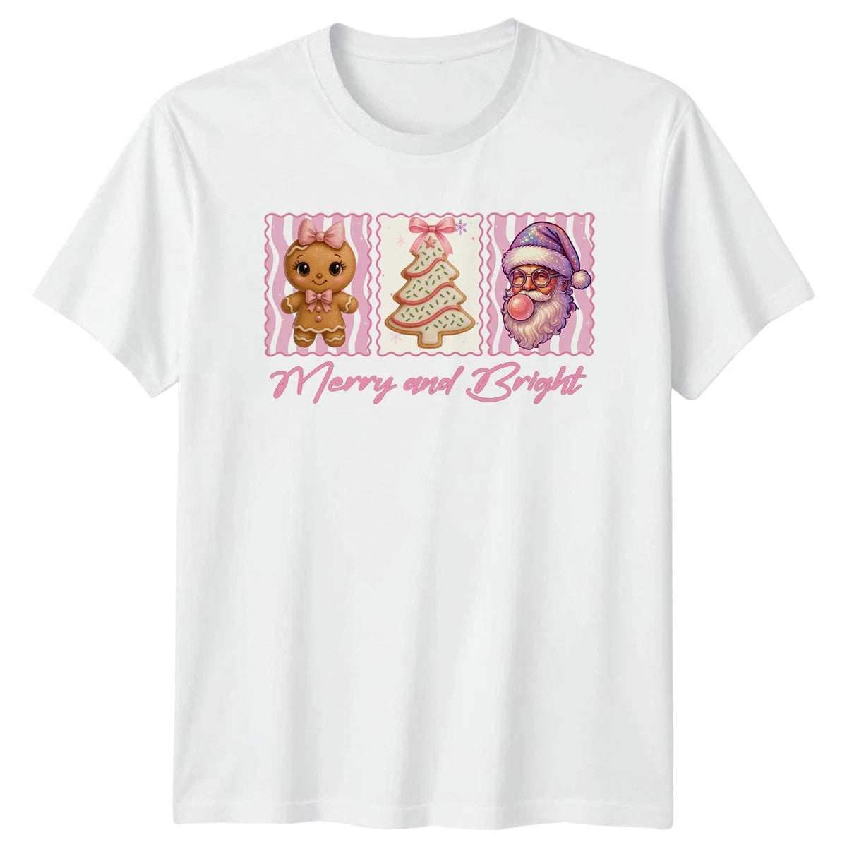 Merry And Bright Christmas Holidays Santa Gingerbread Mens T-Shirt Women Graphic
