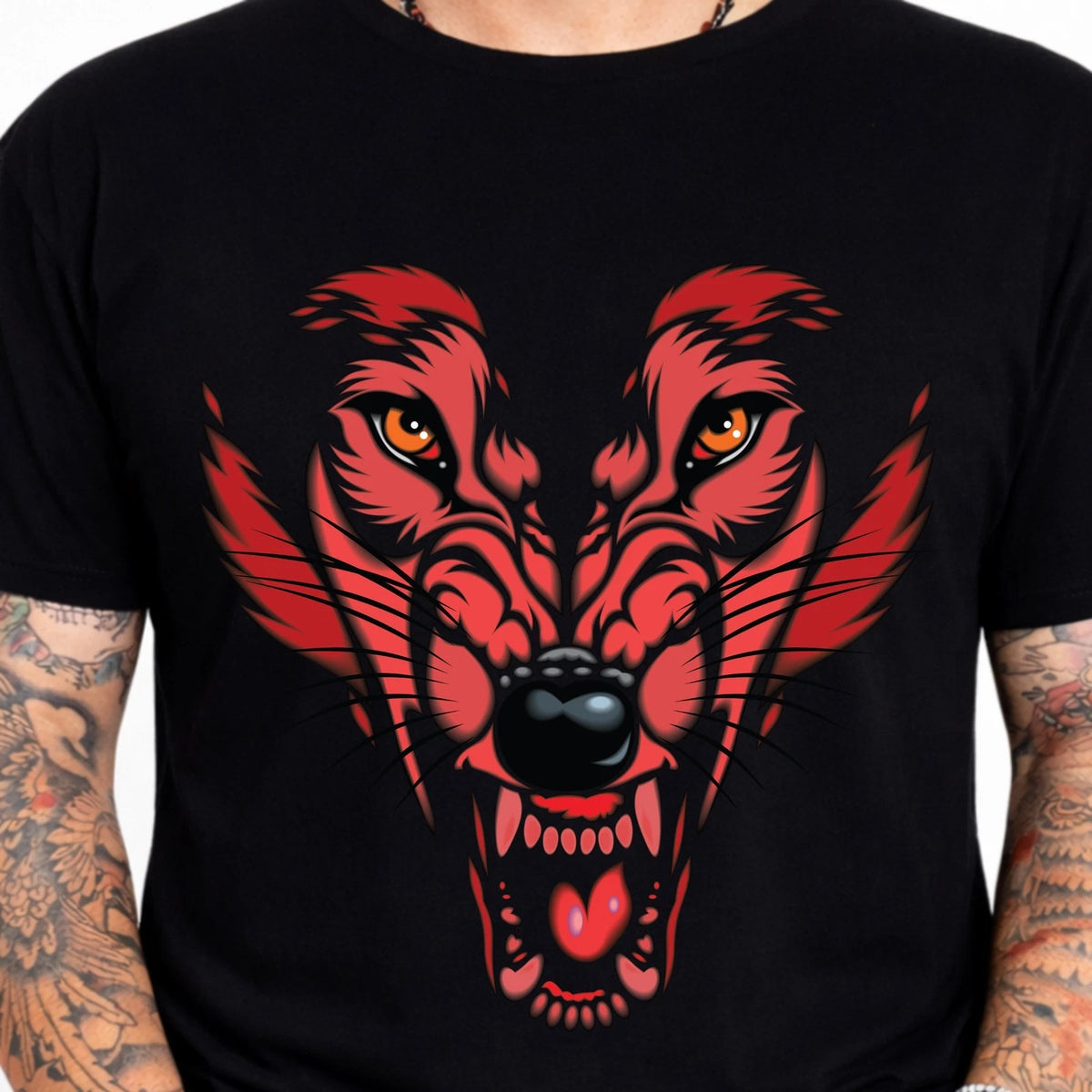 Red Wolf Face Tee Fierce Angry Animal Wildlife Beast Predator Graphic T-Shirt.