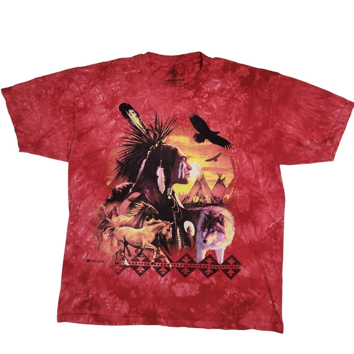 The Mountain Red Tie Dye Shirt Mens XL Native American Wolf Horse Eagle 2008 XL