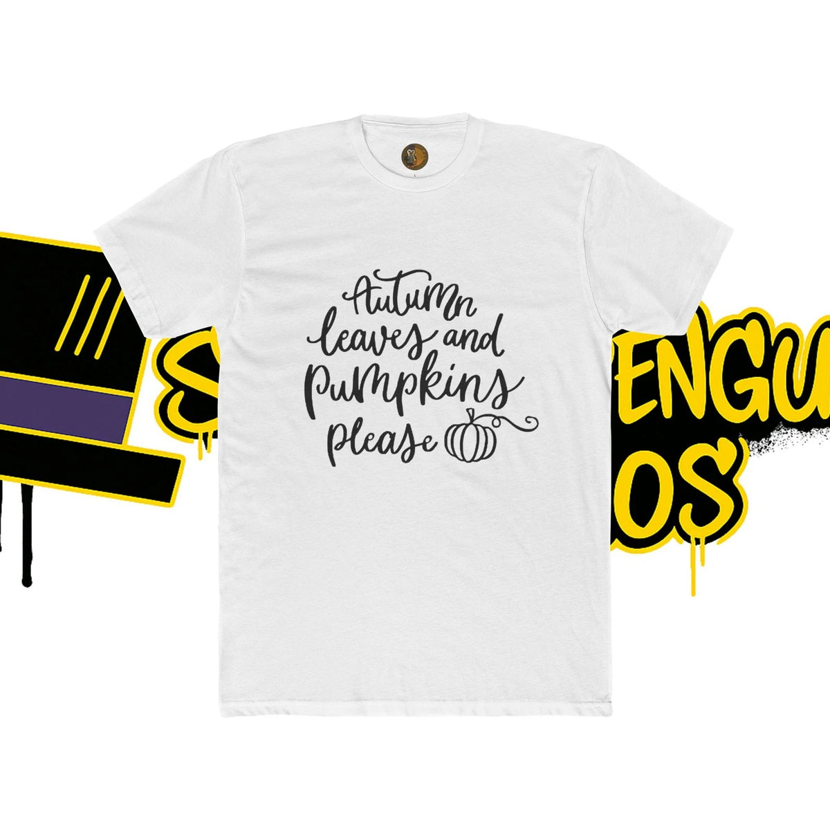 Autumn Leaves & Pumpkins Please Tee by Jenny Garcia Graphics