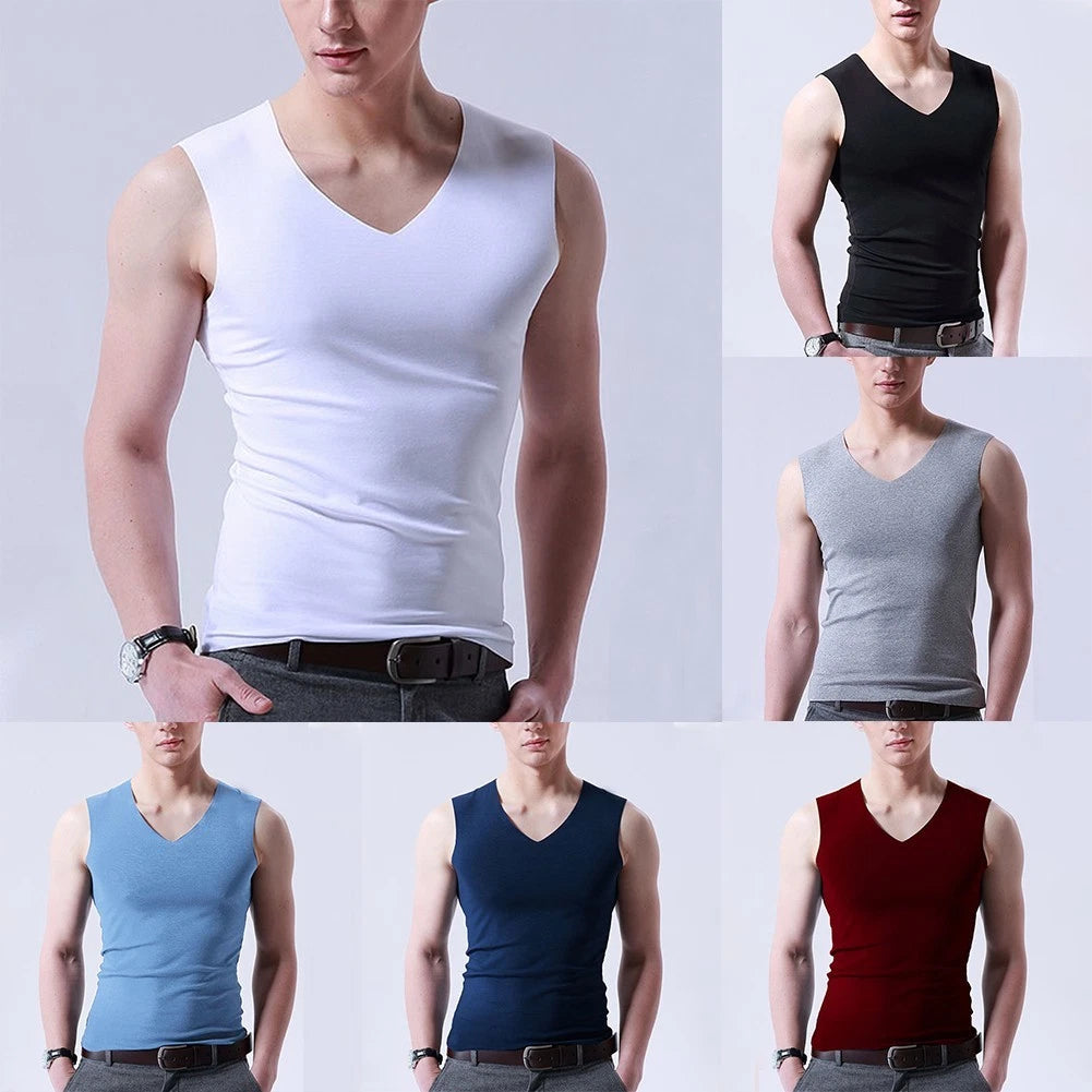 Comfortable and Trendy Ice Silk Men's Sleeveless V Neck Muscle T Shirt