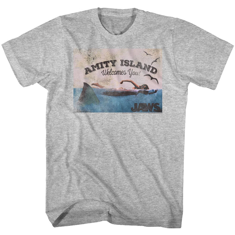 Jaws 70's Thriller Movie Amity Island Welcome You Shark Is Hungry Men's T Shirt