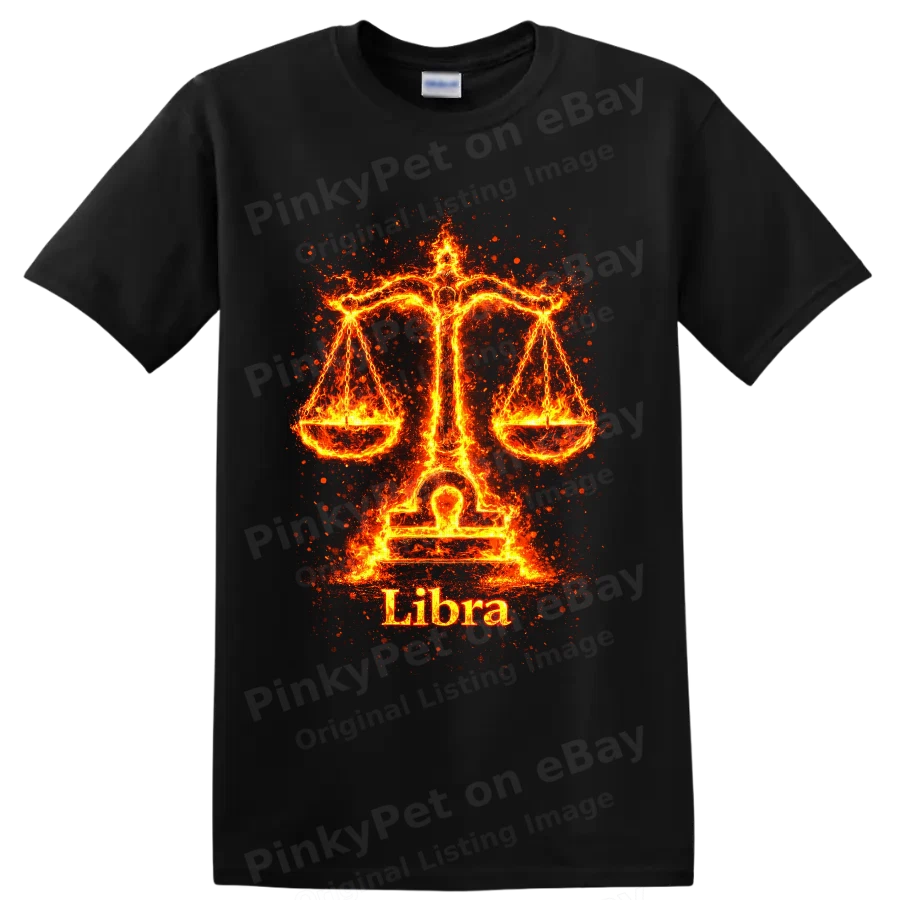 Libra Zodiac Fire Scales Astrology T Shirt Celestial Horoscope Sign Graphic Tee