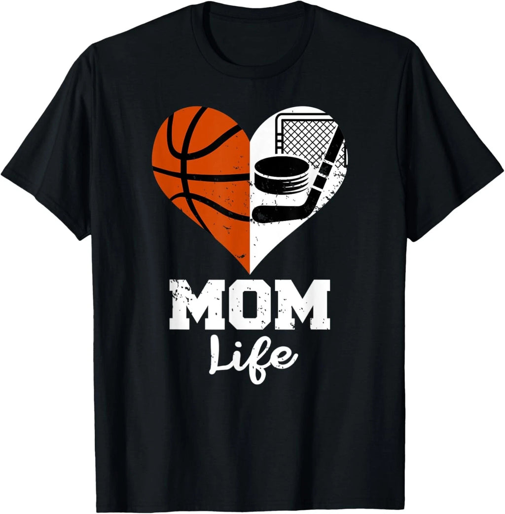 Mom Life Heart Funny Basketball Hockey Mom T-Shirt