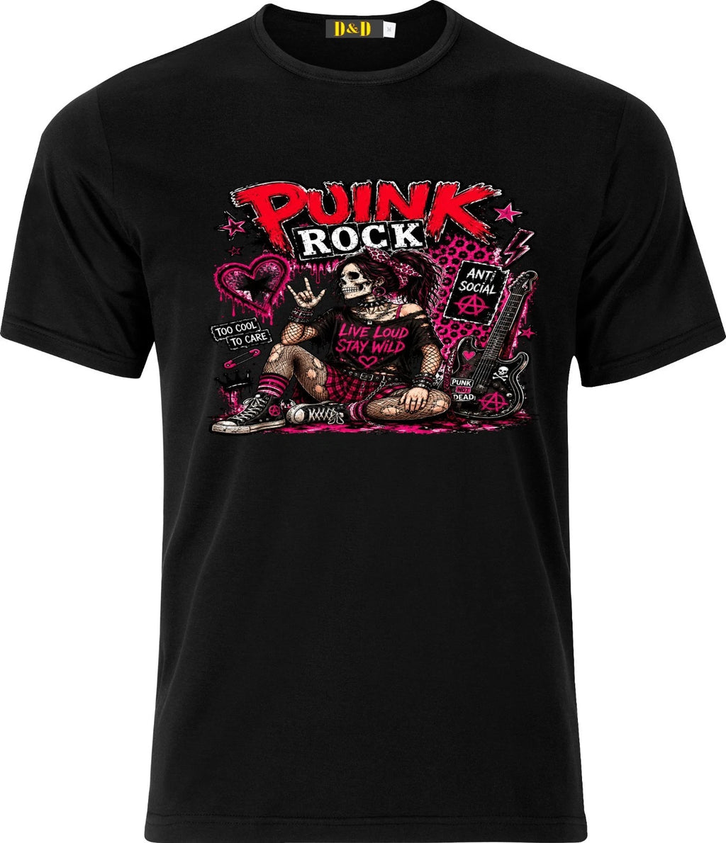 PUNK ROCK  live loud stay wild D.T.F Funny Cotton T shirt