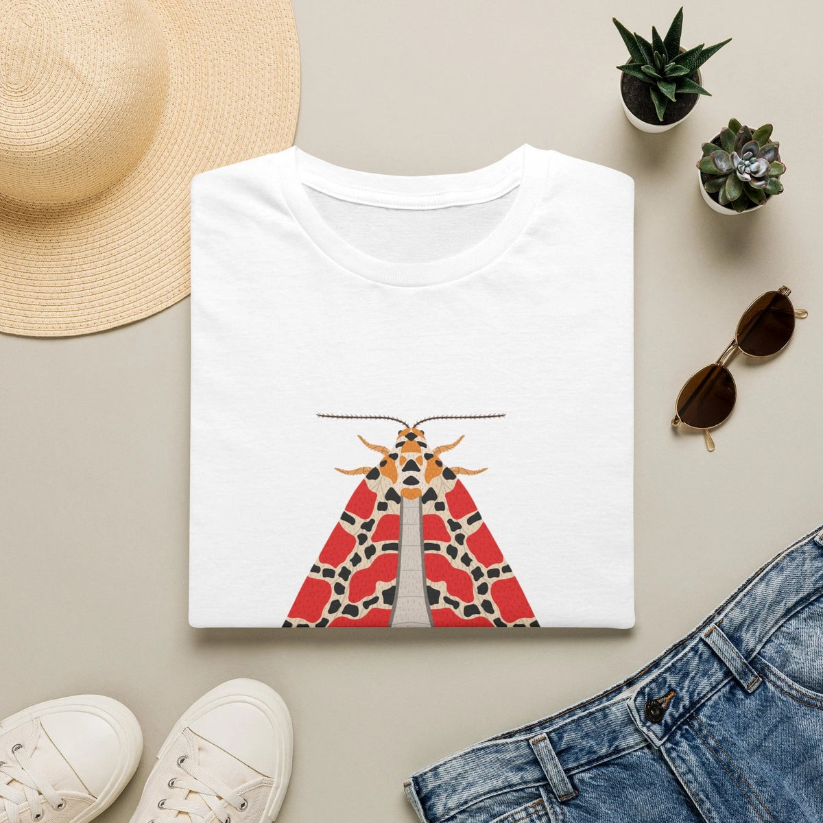 Red Patterned Moth T-Shirt | Geometric Insect Tee