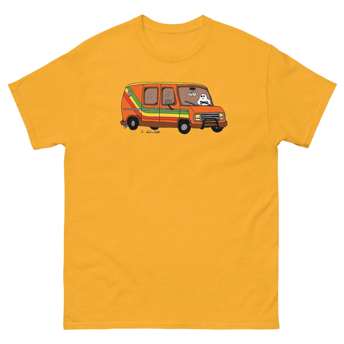 Groovy Ghost Hippie Van Striped 70s Original Illustration Unisex classic tee