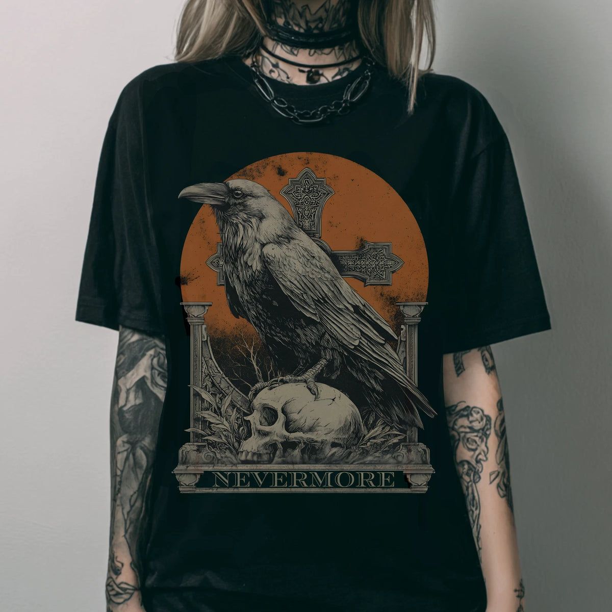 Raven Goth Graphic T-Shirt, Dark Academia Fall Halloween Shirt, Gothic Emo Top