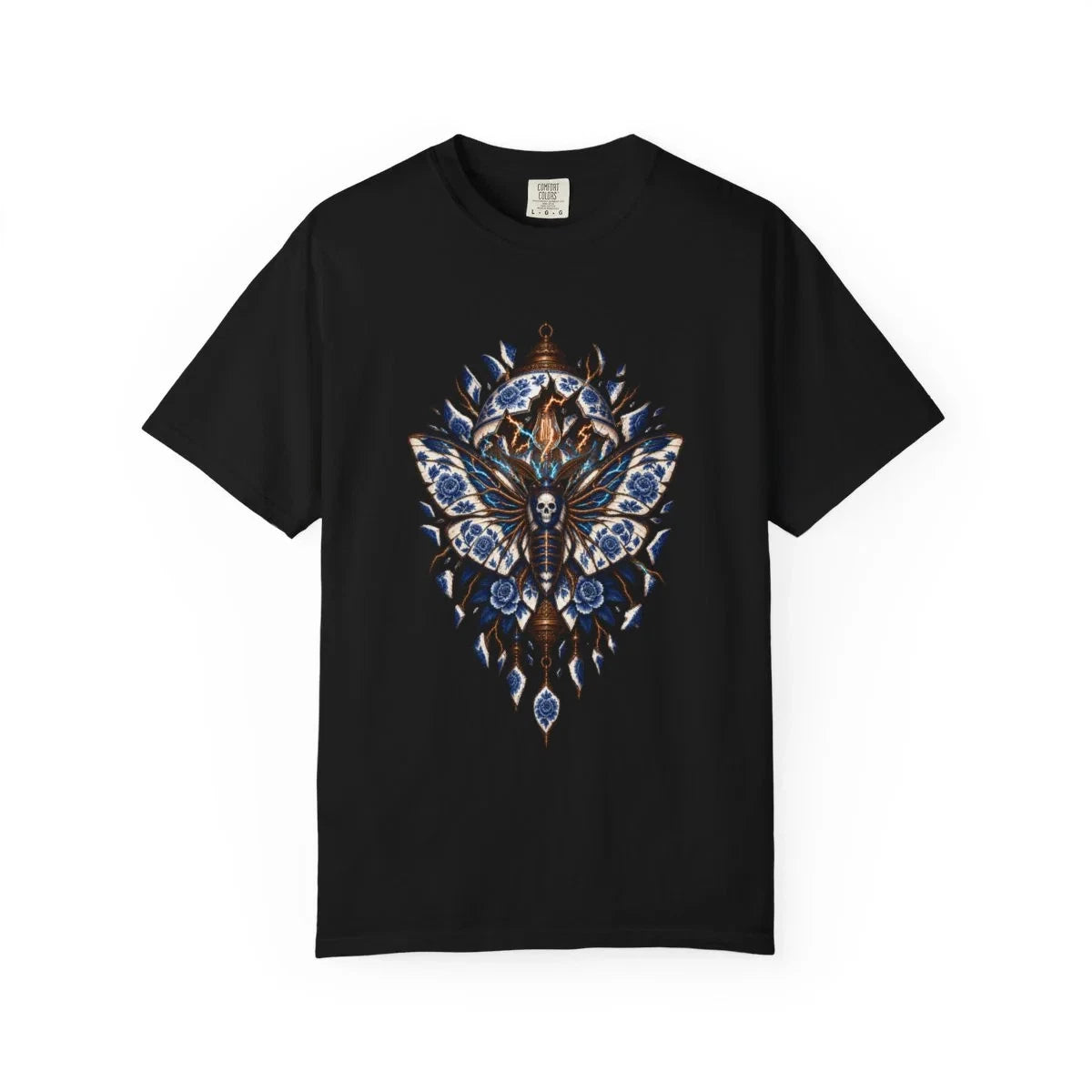 Arcwing Moth Porcelain Electric T-Shirt Black Front Print Comfort Colors 1717