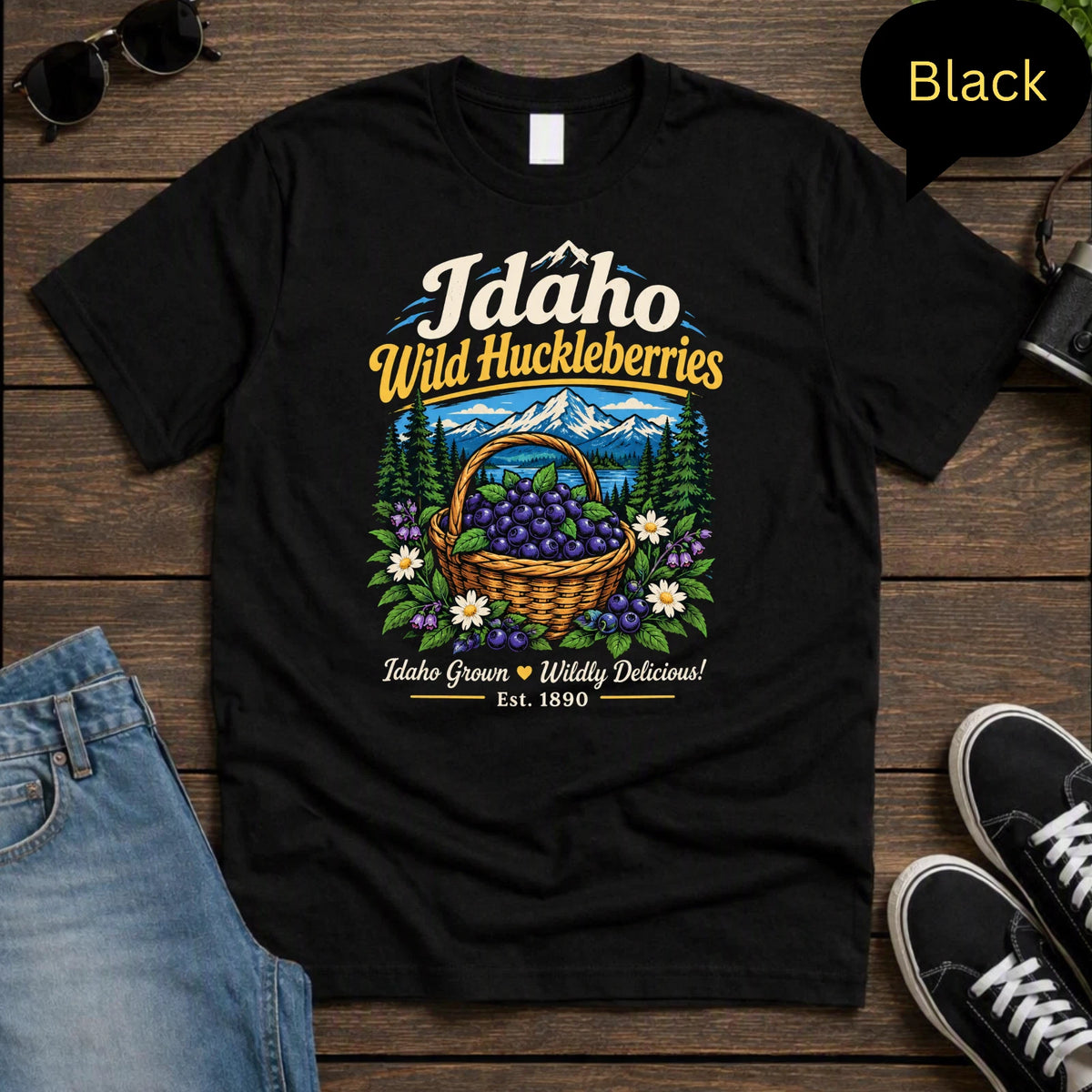 Idaho Wild Huckleberries Fruit Basket Nature Mountains T-Shirt Graphic Tee