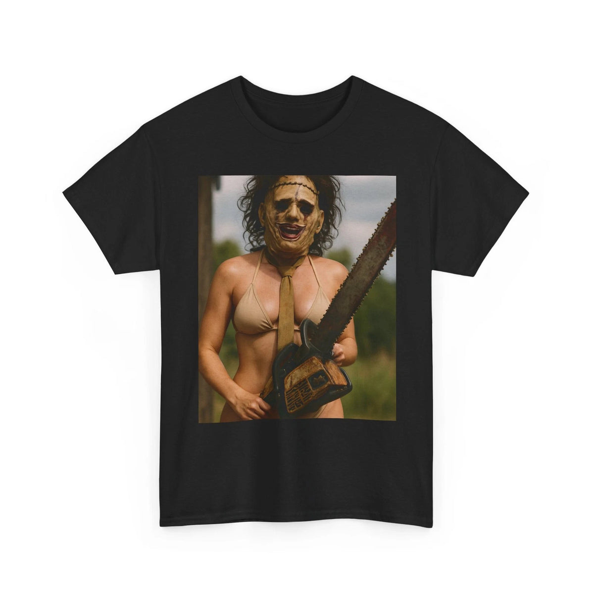 Sexy Bikini Lady with Chainsaw T-Shirt Vintage Horror Photo Tee Pinup Shirt NEW!