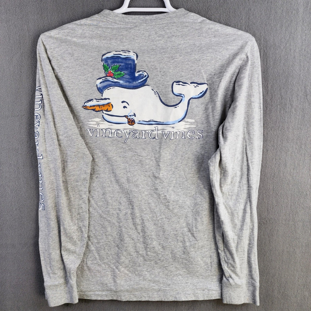 Vineyard Vines Mens M Long Sleeve Snowman Whale Graphic T Shirt Holiday Fun 76ch
