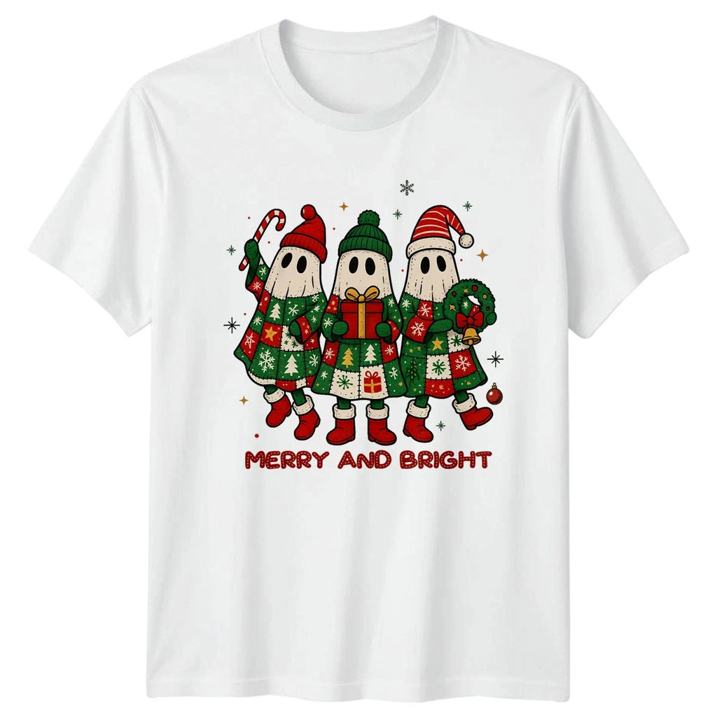 Merry And Bright Christmas Ghosts Holiday Mens T-Shirt Womens Graphic Tee