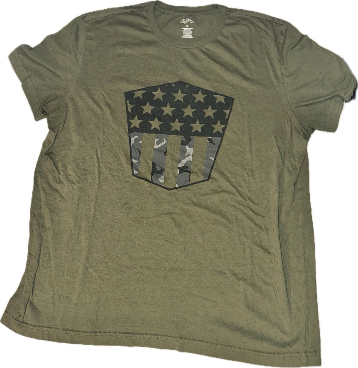 City Streets Mens T Shirt Size XL X-Large Short Sleeve American Flag Army Green