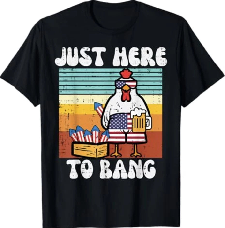 4th of July Chicken Fireworks Here to Bang Retro America Men T-Shirt