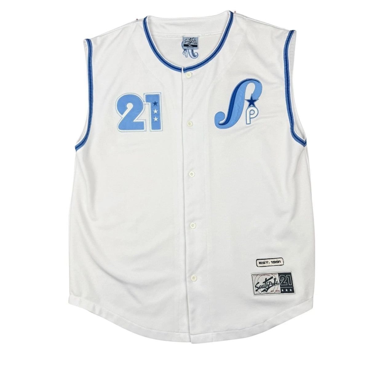 Vtg Southpole Jersey XL Sleeveless Baseball Shirt Blue Wht Hip Hop Street Y2K