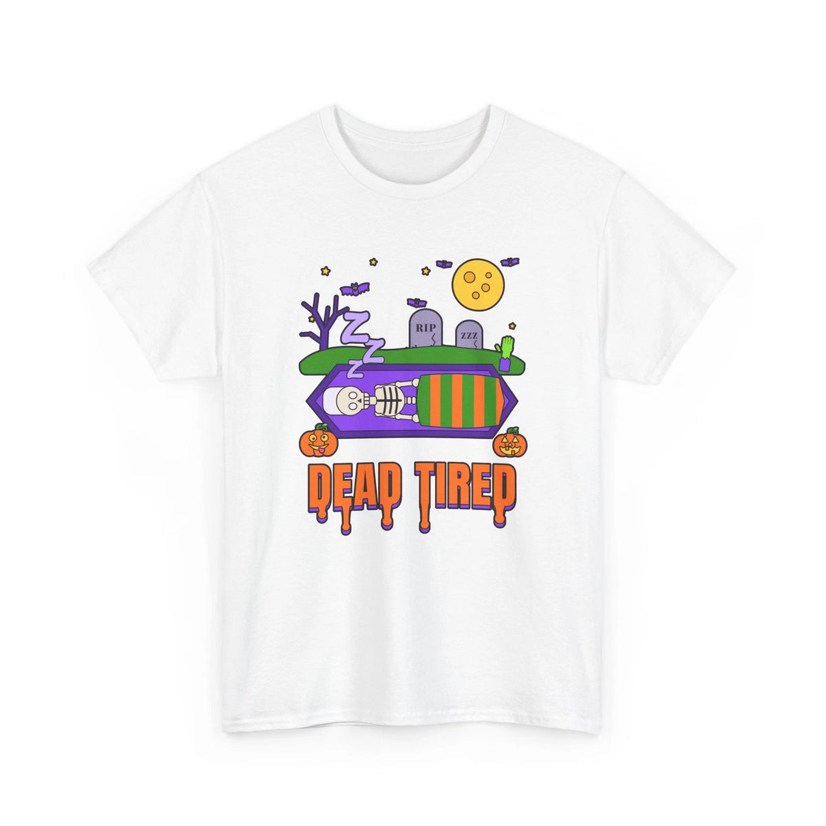 Dead Tired Funny Skeleton Halloween Shirt Nap Lover Coffin Tee Unisex Gildan