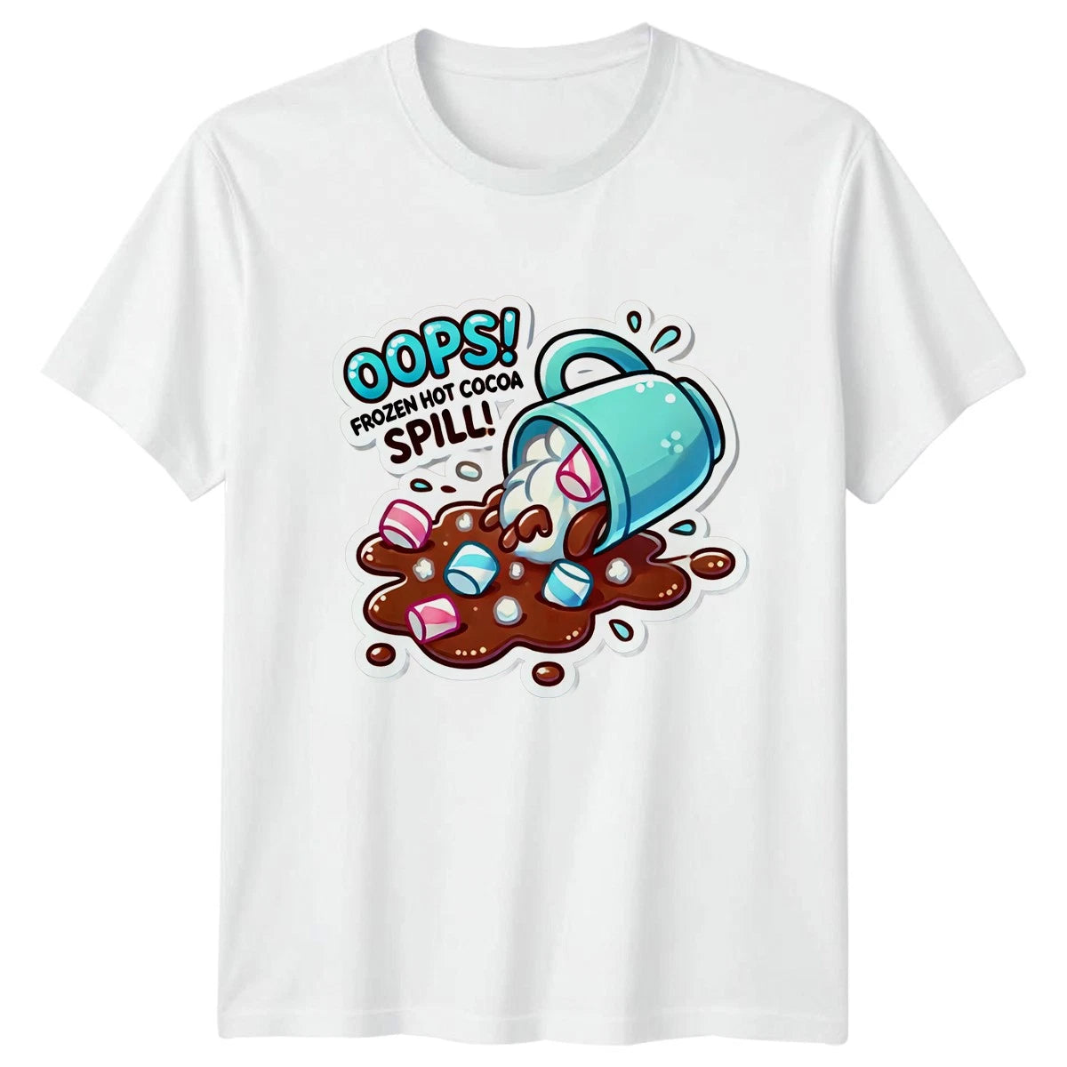 Funny Cute Frozen Hot Cocoa Spill T-Shirt Cartoon Marshmallow Winter Gift