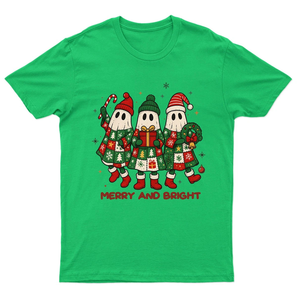 Merry And Bright Christmas T-Shirt Unisex Retro Seasonal Funny Xmas Santa -l
