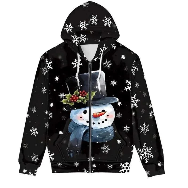 Snowman Ugly Christmas Zipper Hoodie 3D Santa Plow Holiday HS1571