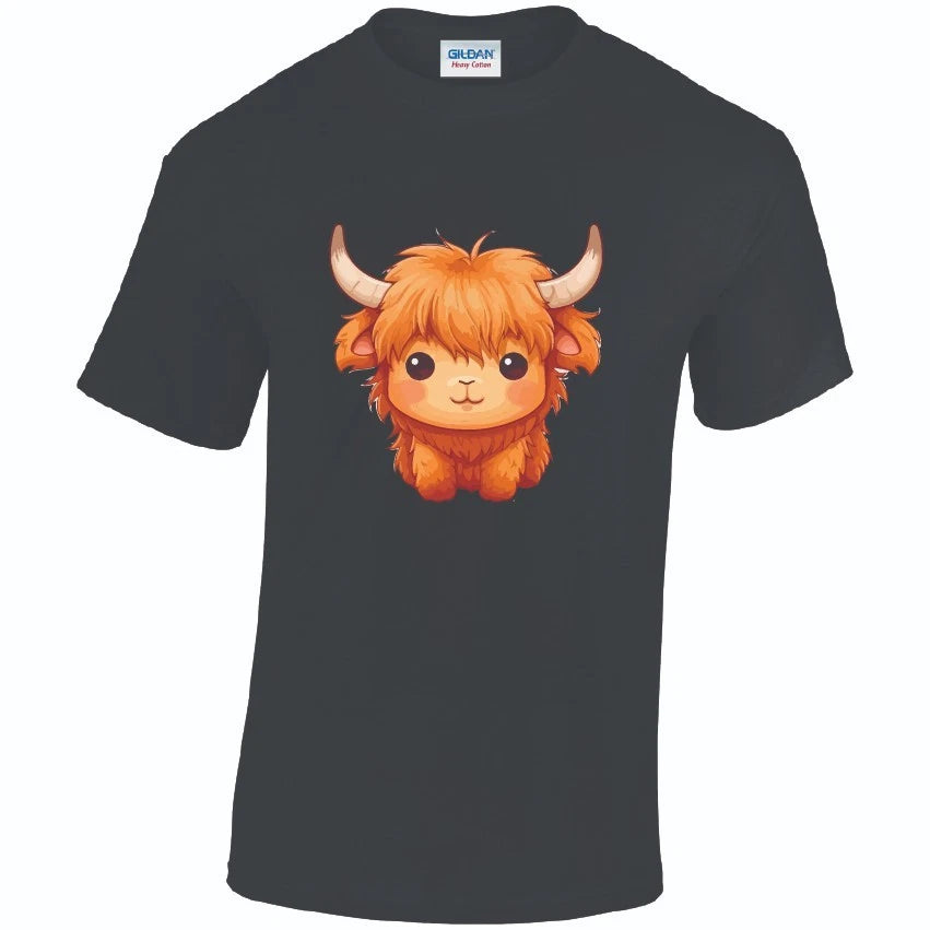 Highland Cow Cotton T-Shirt Available in Black Grey and White TM25CL01