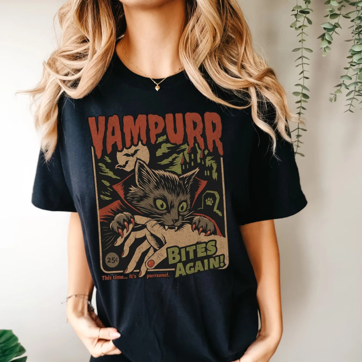 Vampurr Bites Again Vampire Cat Funny Halloween Unisex T-Shirt