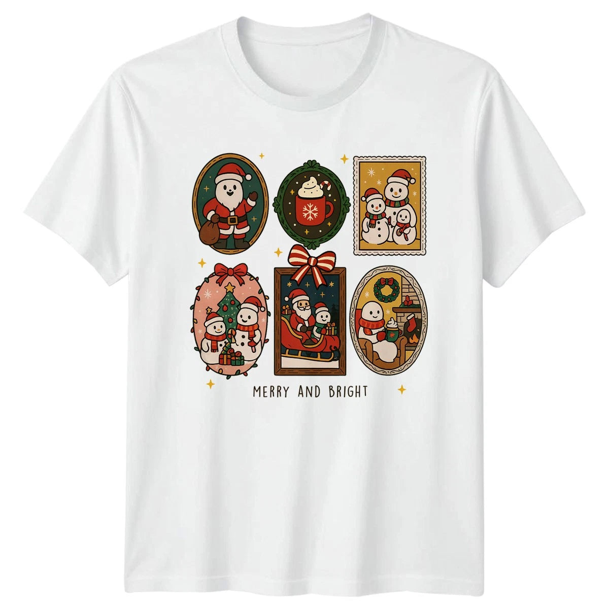 Merry And Bright Christmas Holiday Graphic Tee Men Women Unisex Top