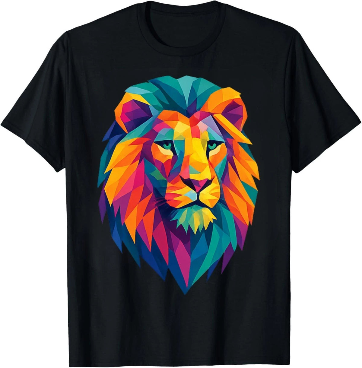 Colorful Geometric Lion Head T-Shirt–Bold Vibrant Art Design Gift Unisex T-Shirt
