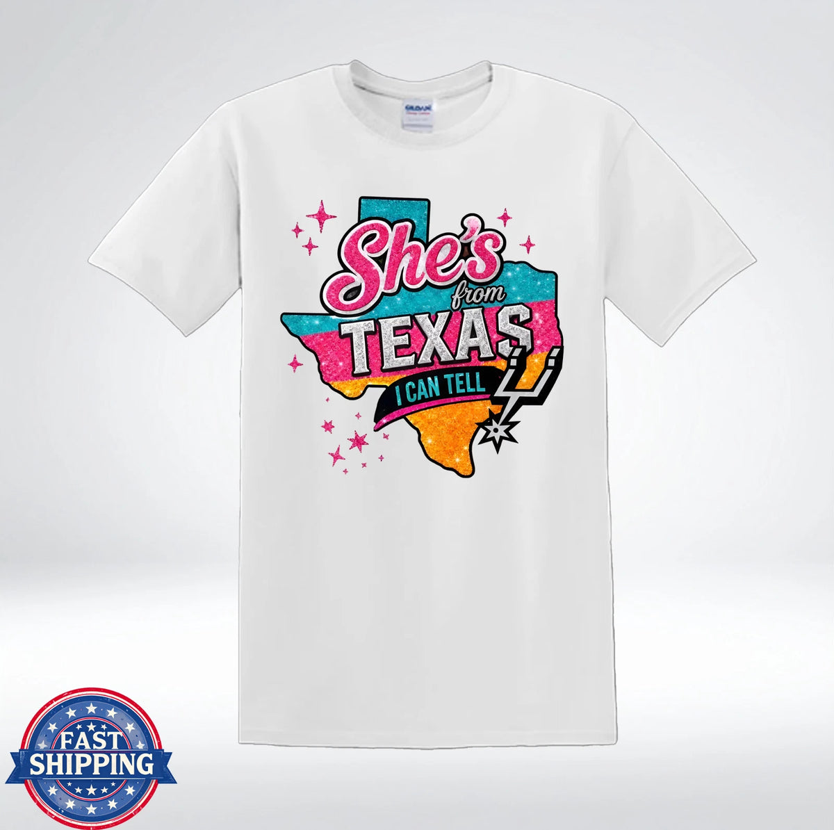 She’s From Texas I Can Tell Glitter Cowgirl Western Graphic T-Shirt