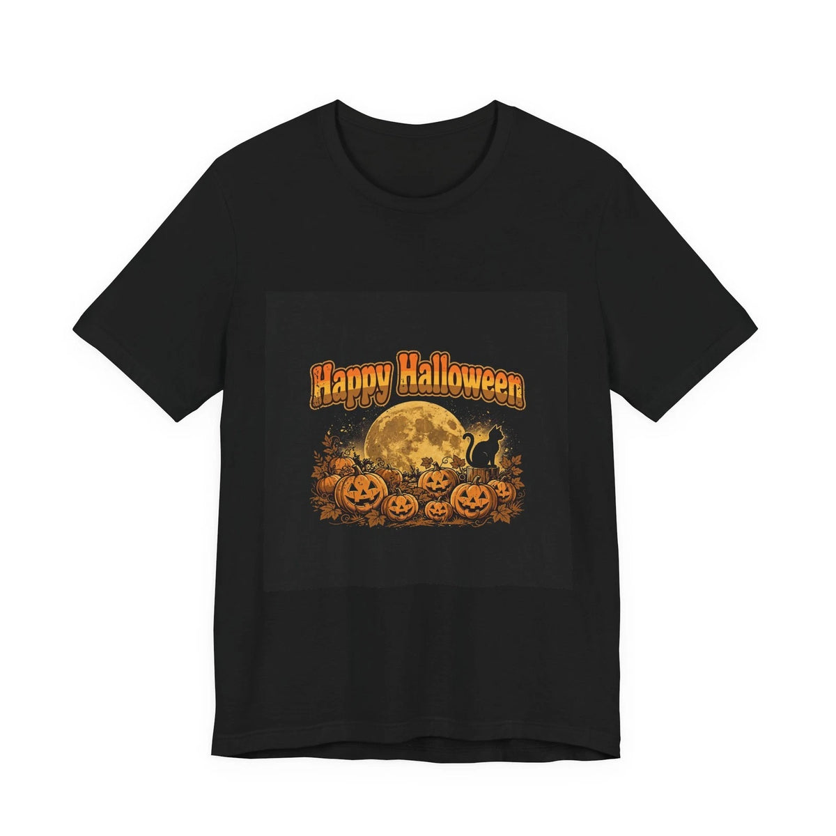 Happy Halloween T-Shirt Retro 70s Vintage Pumpkin Patch Black Cat Tee