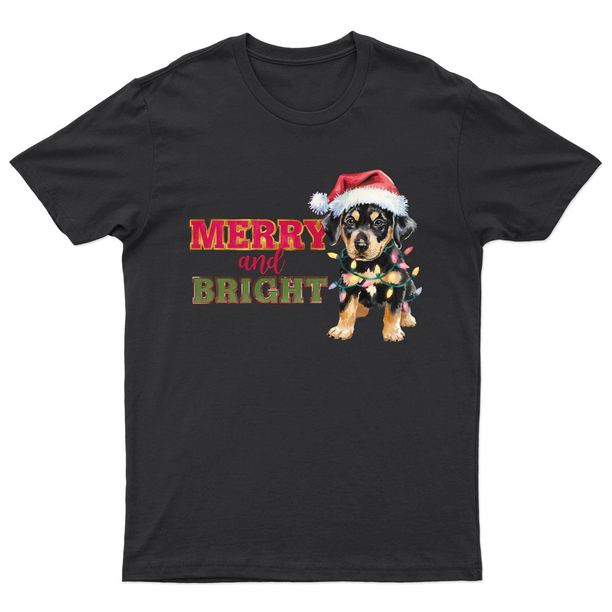 Merry And Bright Puppy Christmas Holidays Mens Womens Graphic Tee