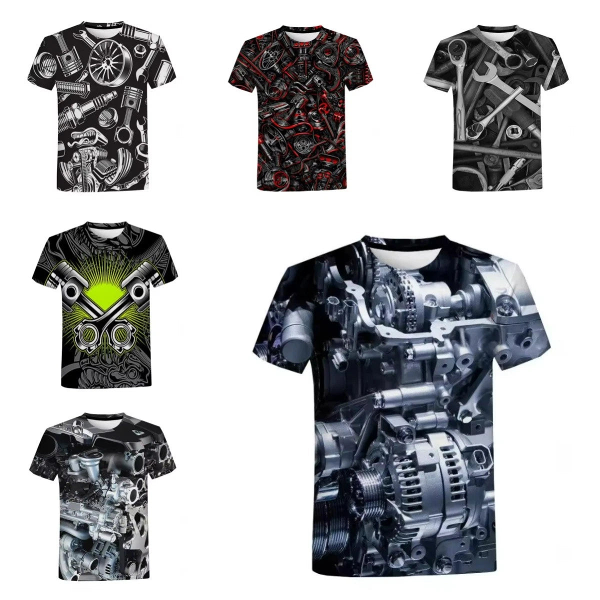 3D Print Women Men Short Sleeve T-shirt Casual Tee Engine Mechanical Streetwear