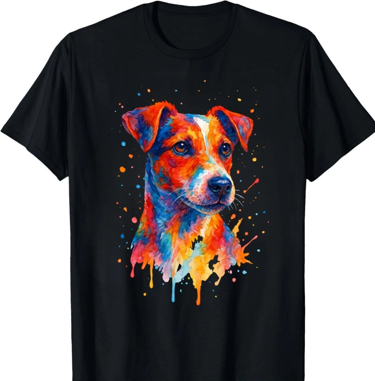 Colorful Jack Russell Watercolor Splash Art T-Shirt – Vibrant Dog Lover Gift Tee