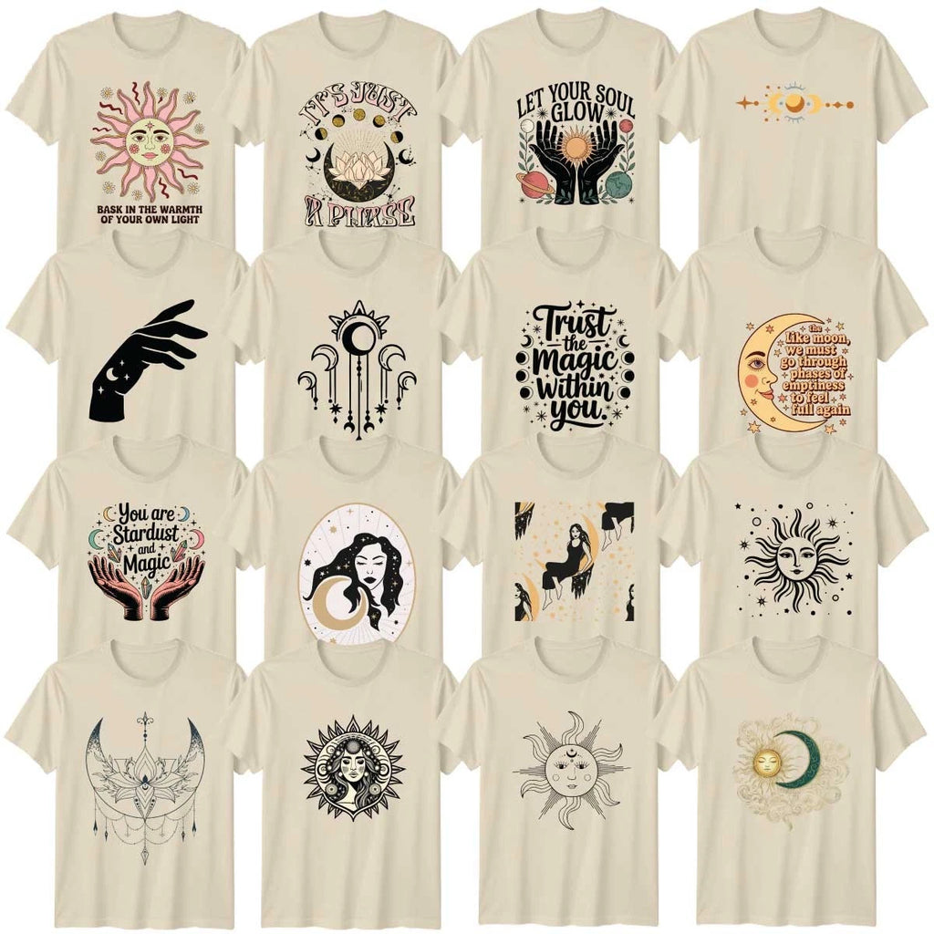 Boho Celestial Adult T-Shirt Spirituality Moon And Stars Celestial Gift