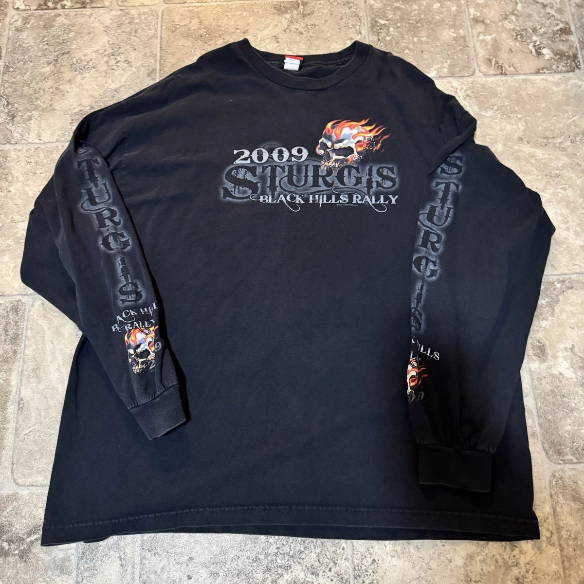 2009 Sturgis Long Sleeve T Shirt Black Hills Rally Motorcycle Skulls 2XL
