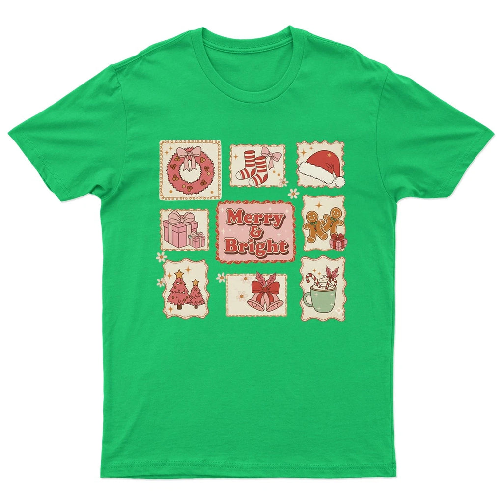 Merry And Bright Christmas T-Shirt Unisex Retro Seasonal Funny Xmas Santa -o