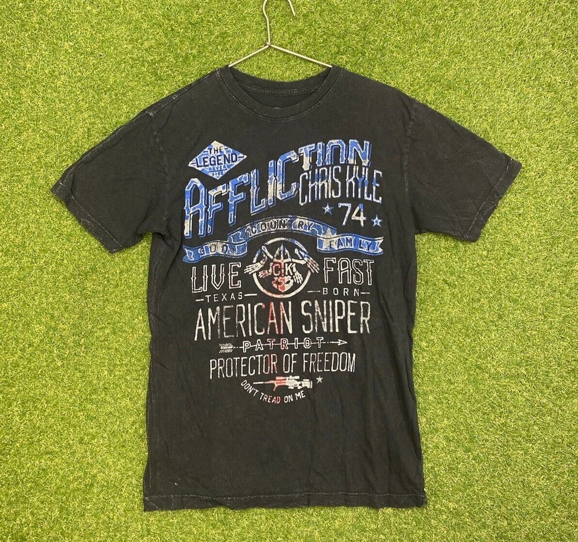 Affliction American Sniper Shirt Mens Medium Chris Kyle Freedom USA Flag Print