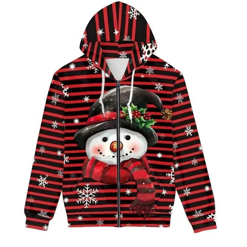 Snowman Ugly Christmas Zipper Hoodie 3D Santa Plow Holiday HS1573
