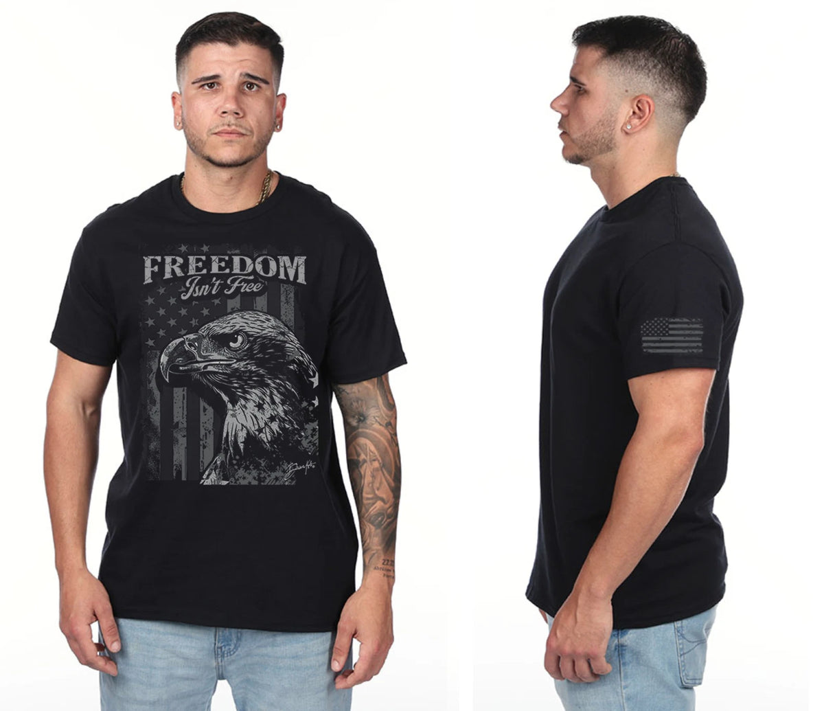 Military Patriotic Veterans Day T-shirt American Flag Sleeve Freedom Bald Eagle