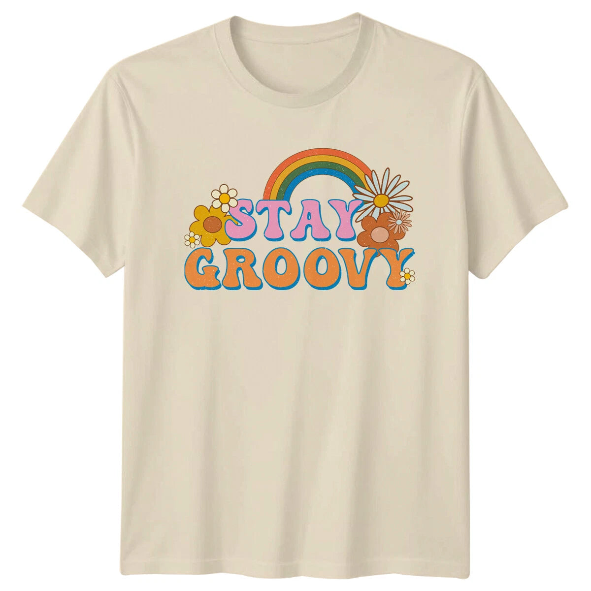 Stay Groovy Rainbow Retro Style T-Shirt 70s Vintage Graphic Tee