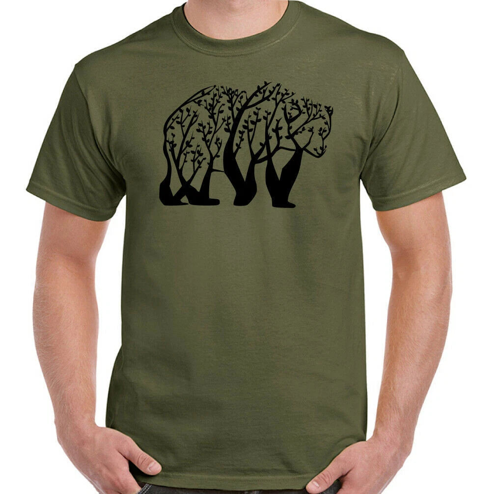 Bear T-Shirt Tree Mens Funny Abstract Art Wild Animal Top Outdoors Trekking Top