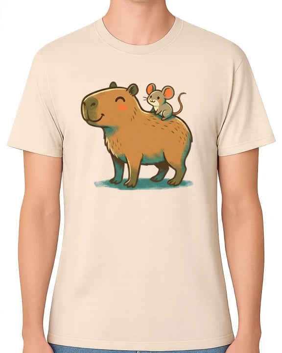 Capybara and Mouse Unisex T-Shirt Cute Animal Friends Funny Graphic Tee