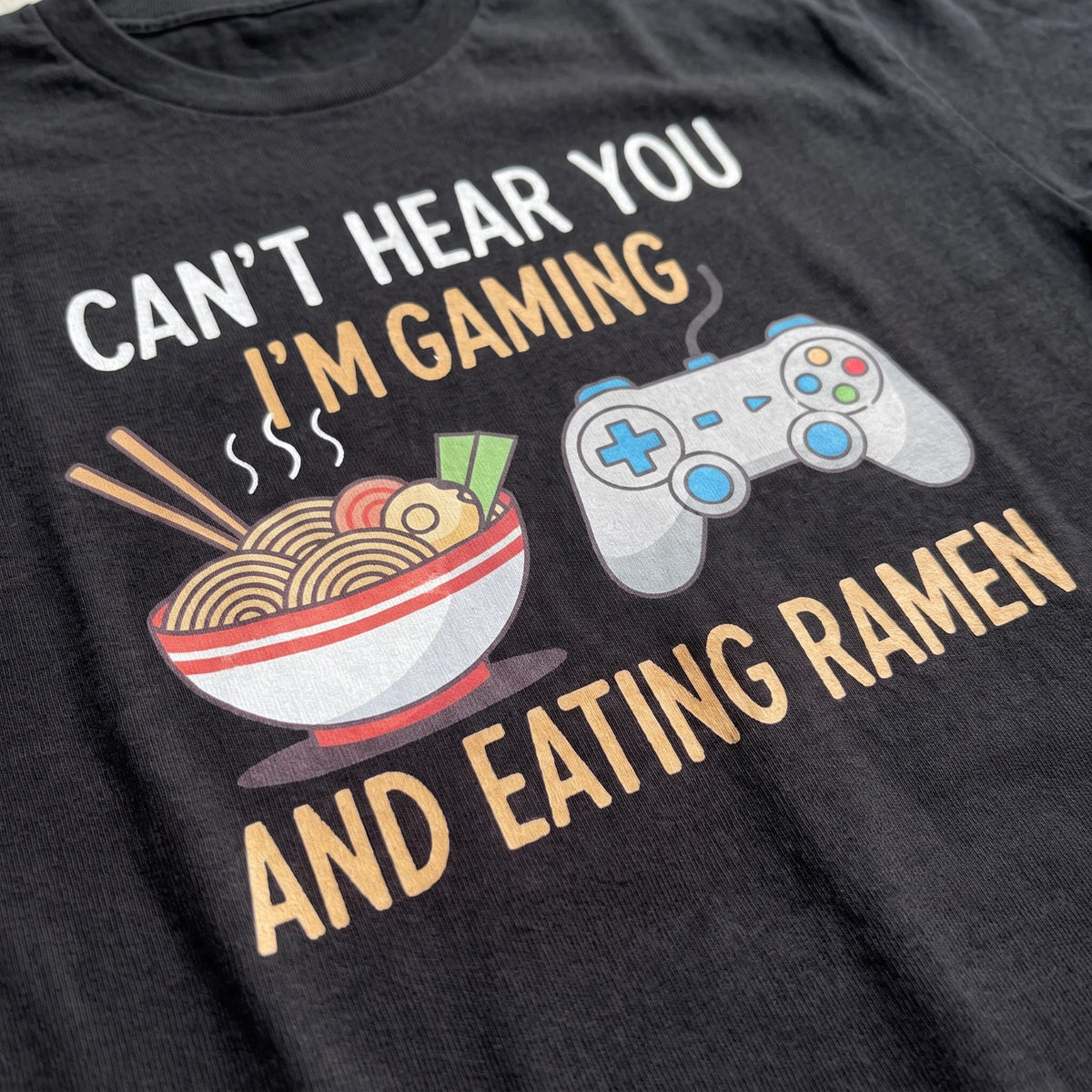 Y2K Gamer Ramen T-Shirt I Can't Hear You Gaming Eating Ramen Graphic Tee