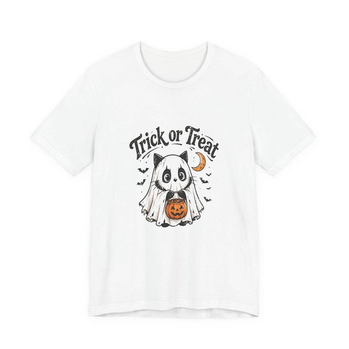 Cute Black Cat Ghost Halloween Shirt Trick or Treat Funny Spooky Season Tee