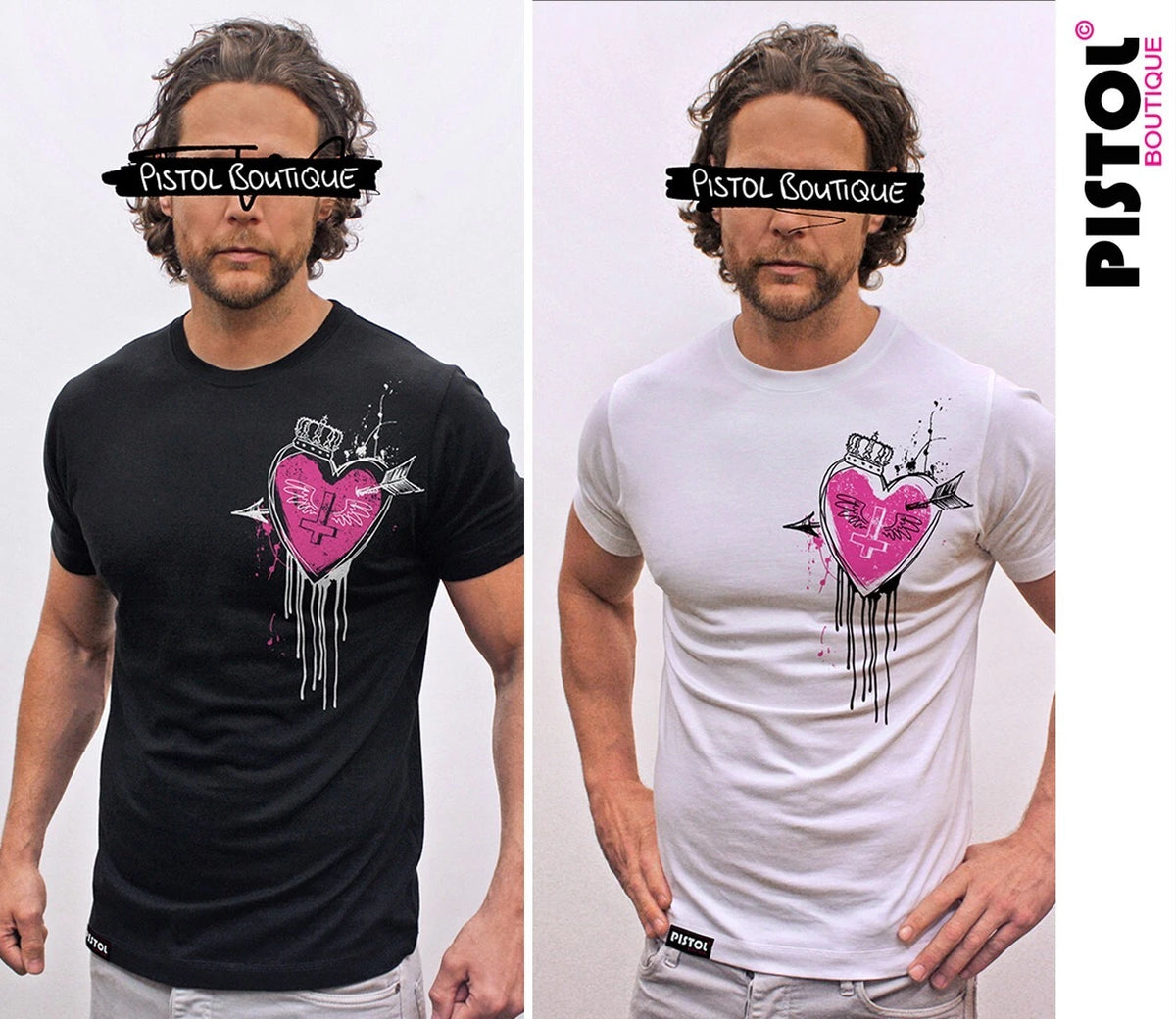 Pistol Boutique Men's Crew Neck GRAFFITI CROWN CROSS ARROW LOVE HEART T-shirt