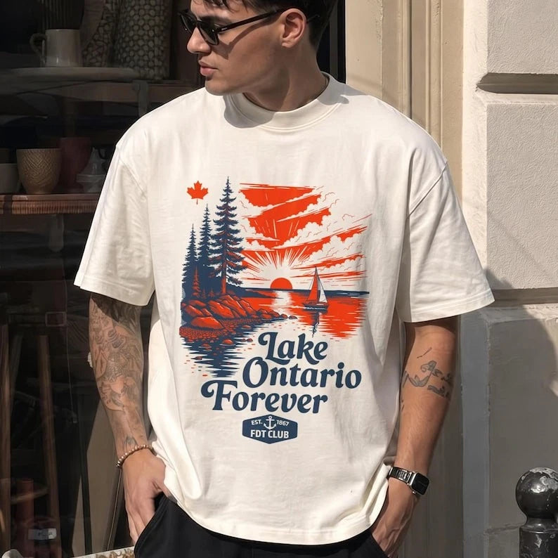 Vintage Lake Ontario Forever T Shirt Retro Sunset Great Lakes Unisex Graphic Tee