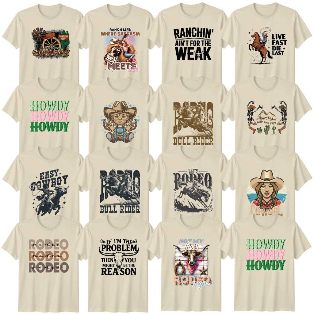 Retro Rodeo Adult T-Shirt Skeleton Cowgirl Country Western Gift