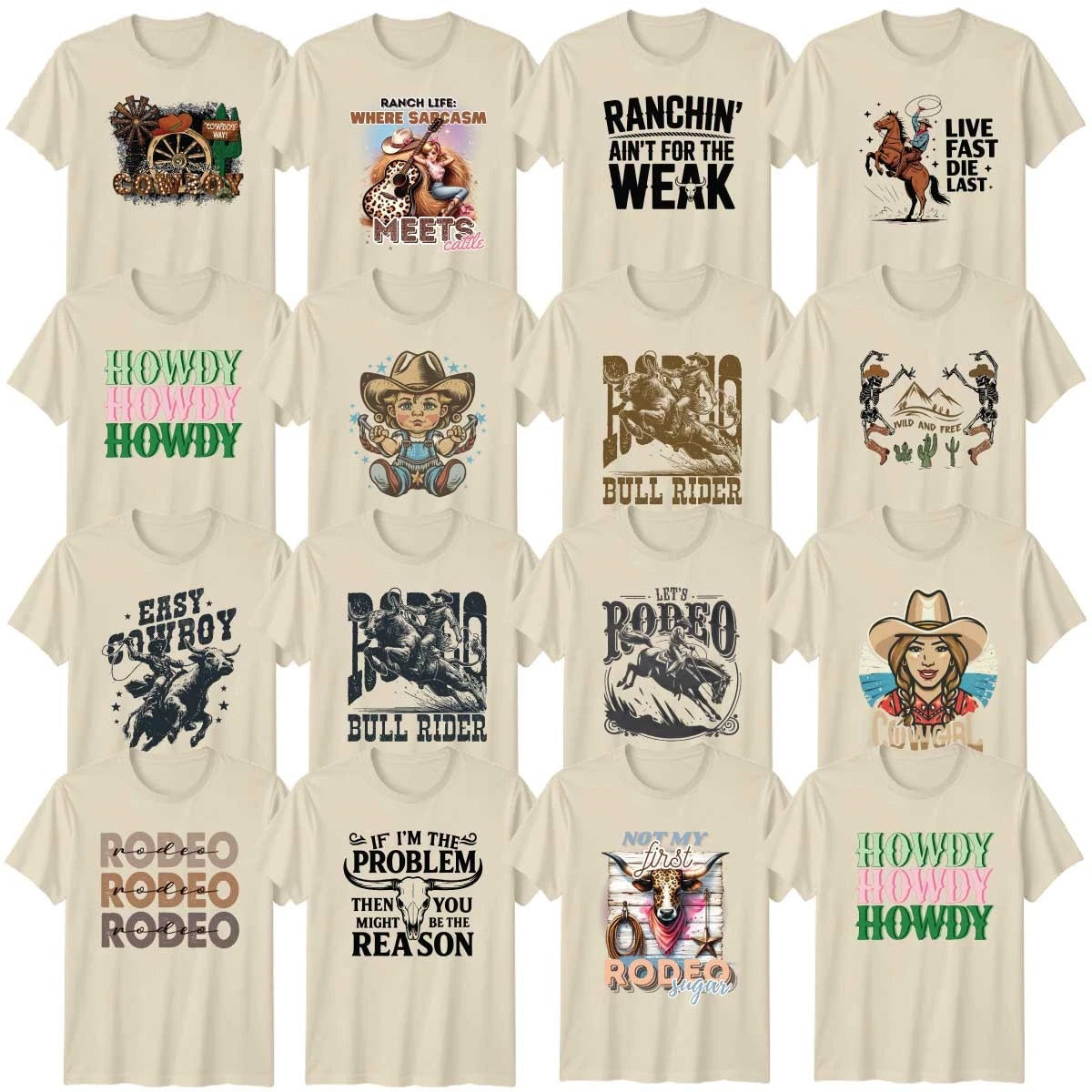 Retro Rodeo Adult T-Shirt Skeleton Cowgirl Country Western Gift