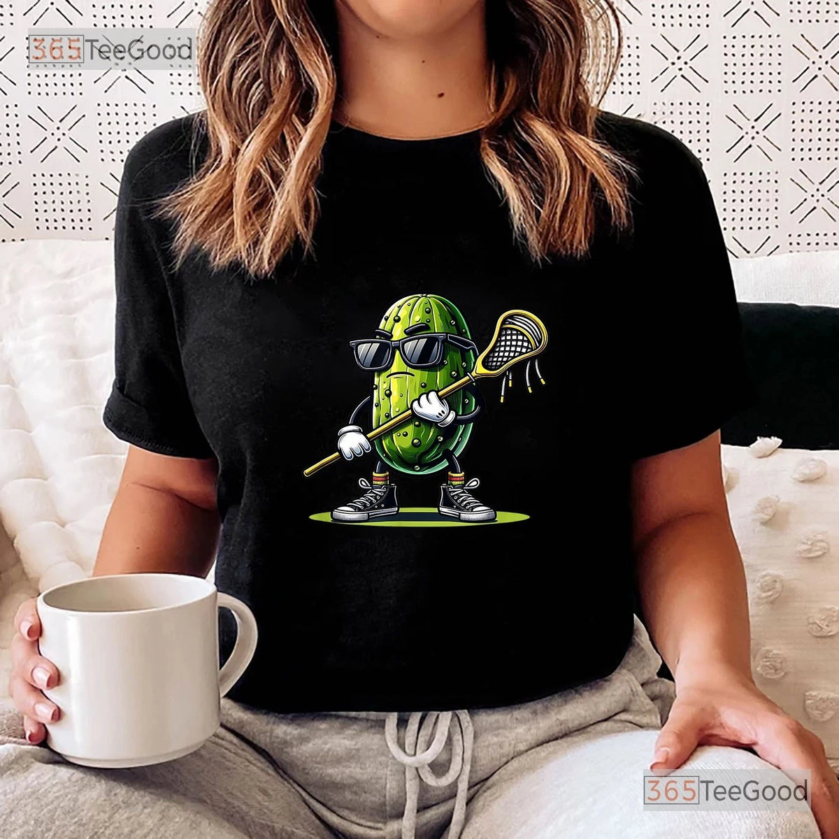 Funny Pickle Playing Lacrosse Tee, Trendy Boys Sports Humor Graphic Shirt